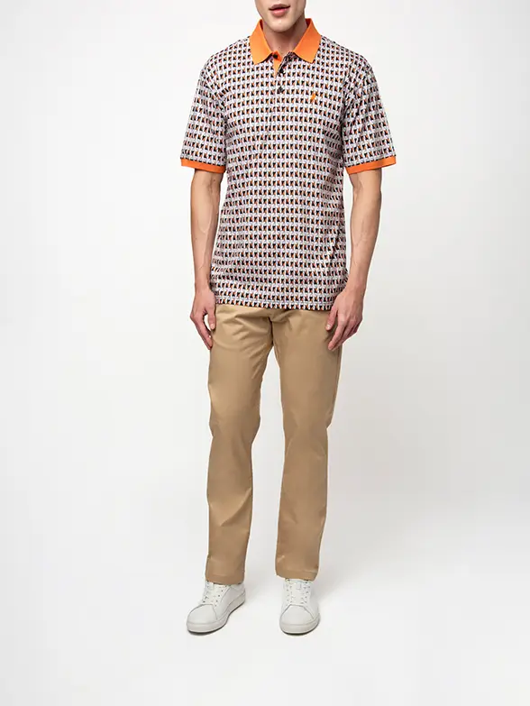 Polo Mens DM Geo Printed Golfer Orange - Image 2
