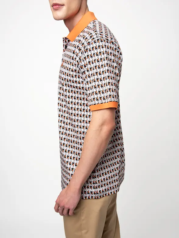Polo Mens DM Geo Printed Golfer Orange - Image 4