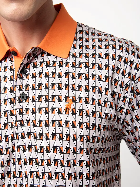 Polo Mens DM Geo Printed Golfer Orange - Image 3
