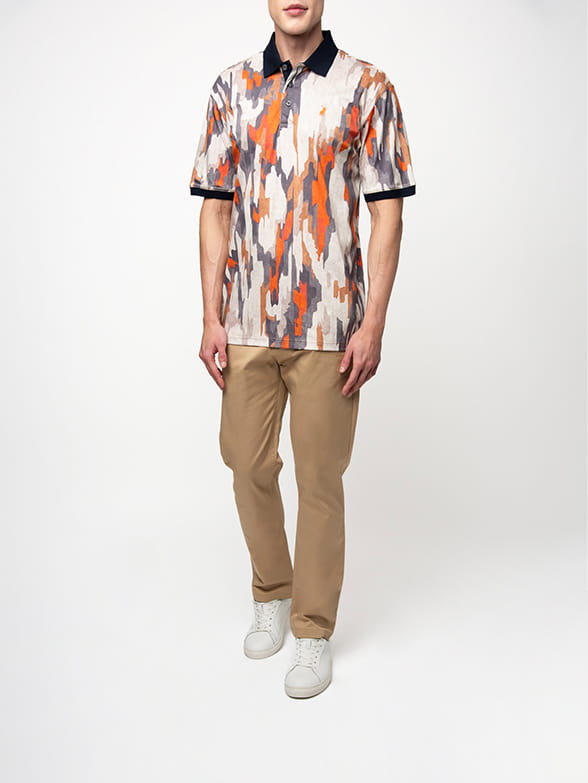 Polo Mens DM Abstract Printed Paint Golfer Orange - Image 5