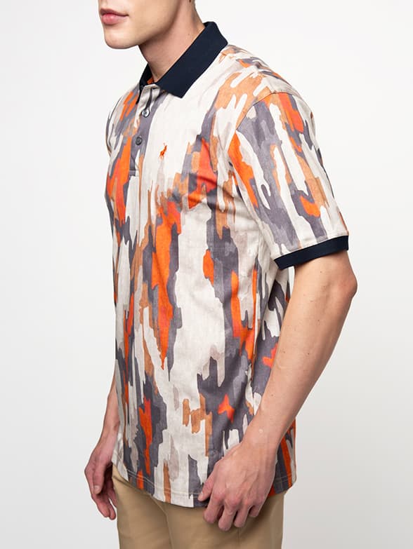 Polo Mens DM Abstract Printed Paint Golfer Orange - Image 3