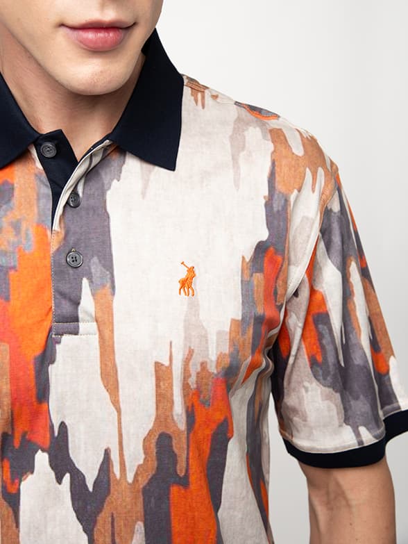 Polo Mens DM Abstract Printed Paint Golfer Orange - Image 4