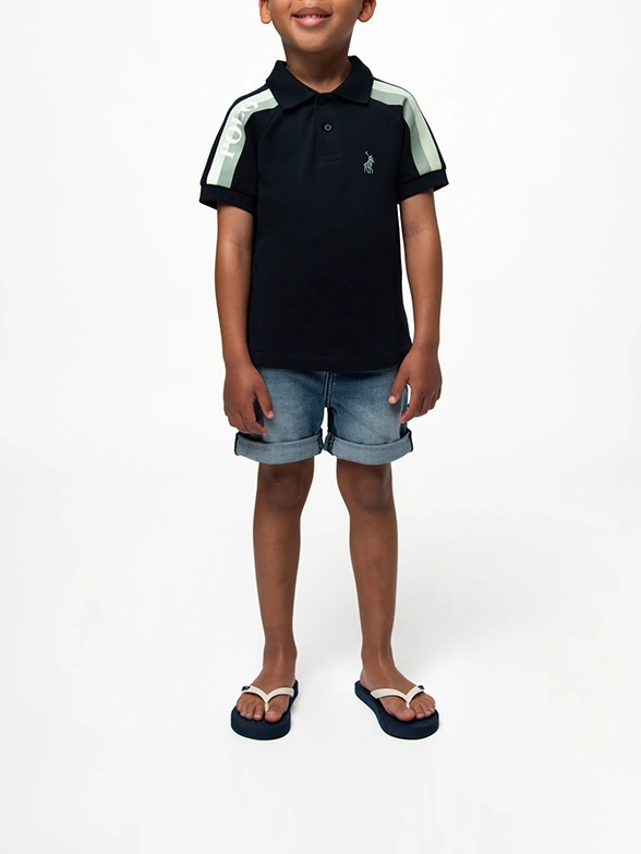Polo Boys Mpho Striped Raglan Short Sleeve Golfer Navy - Image 4