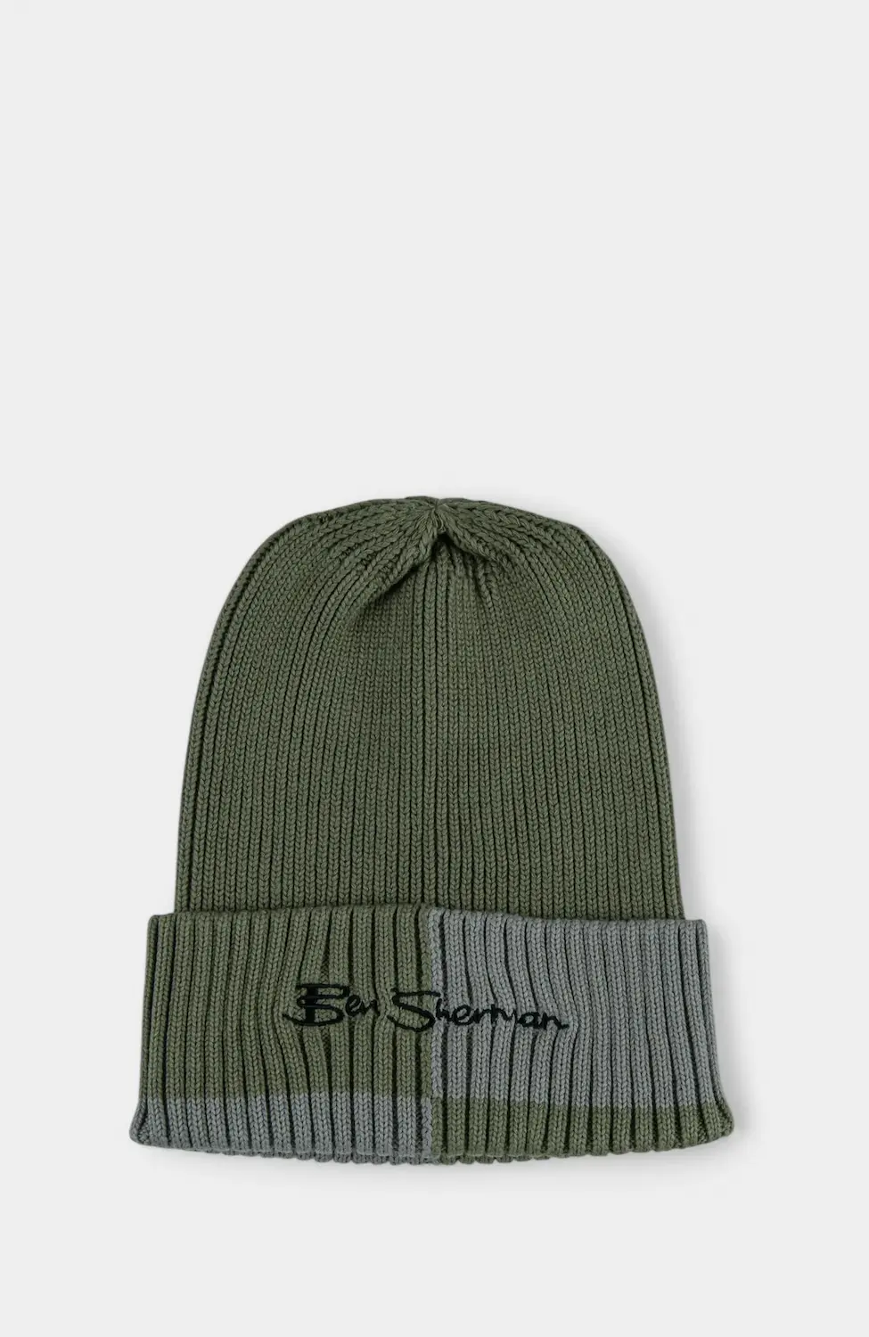Ben Sherman Block Knit Beanie Olive Green