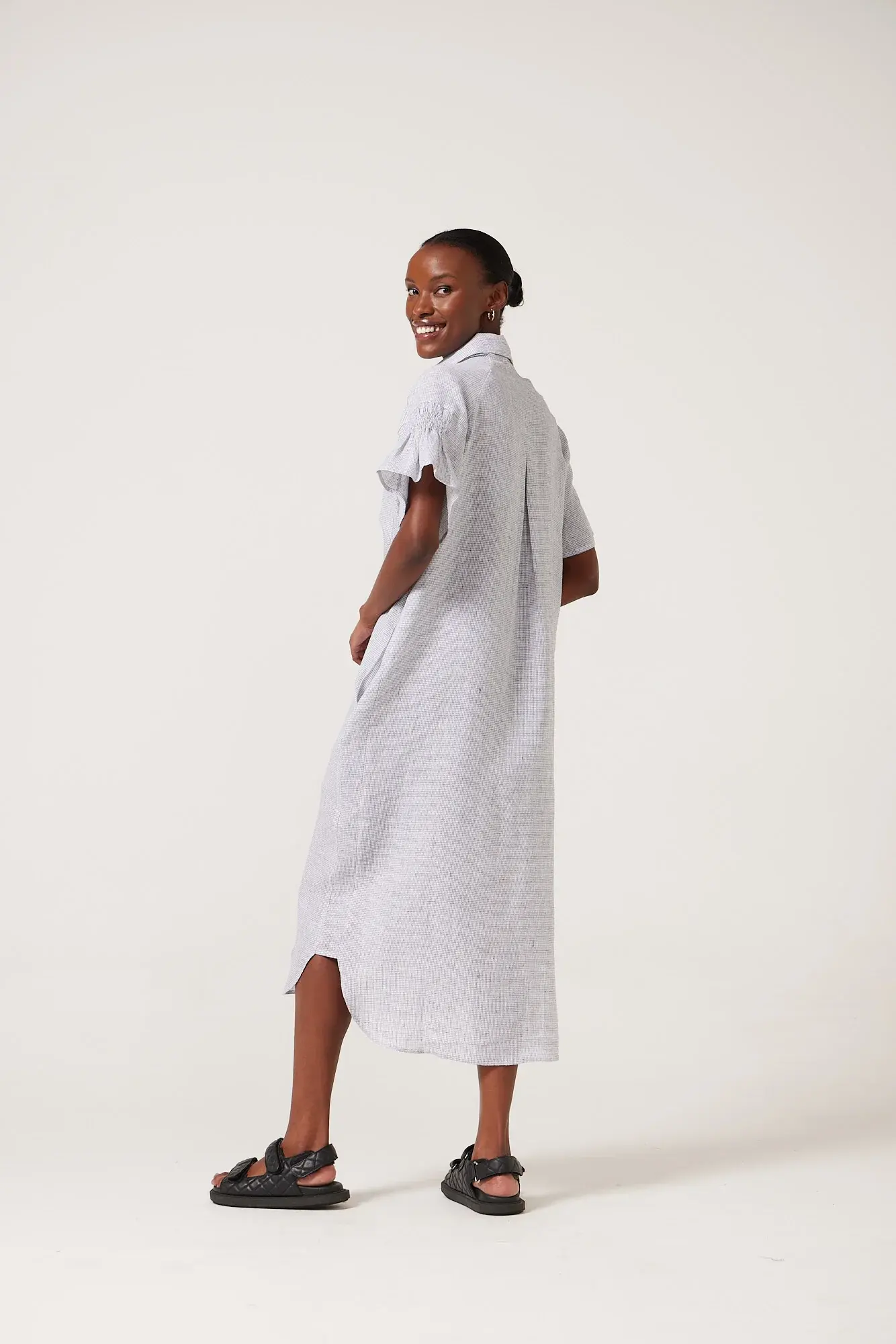 Smudj Mira Linen Check Dress - Image 2