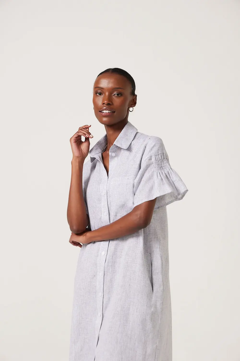 Smudj Mira Linen Check Dress - Image 3