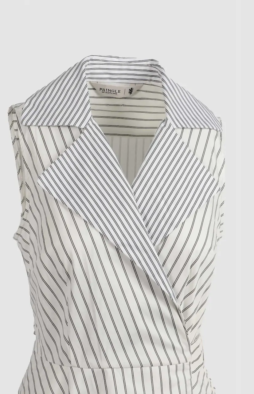 Pringle Kiara Cotton Wrap Striped Dress White - Image 3