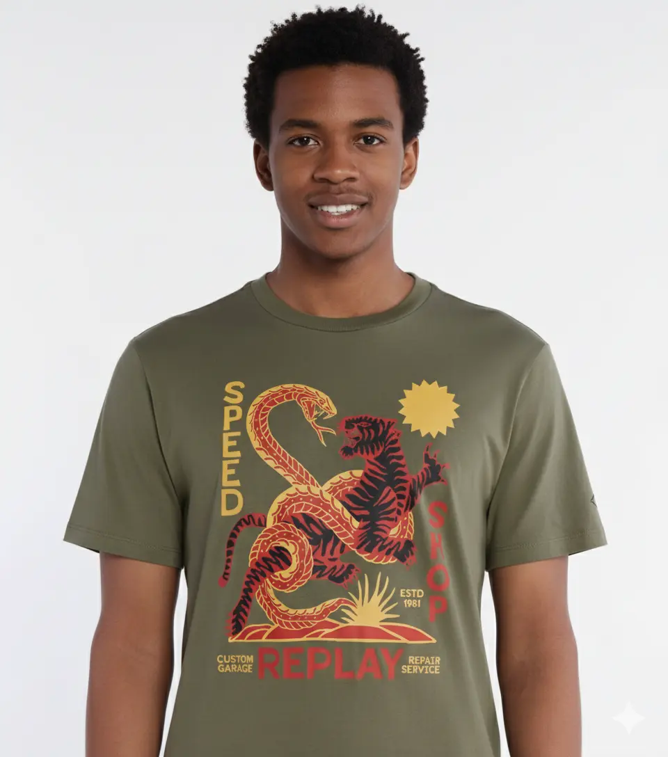 Replay Mens Green Graphic Tshirt
